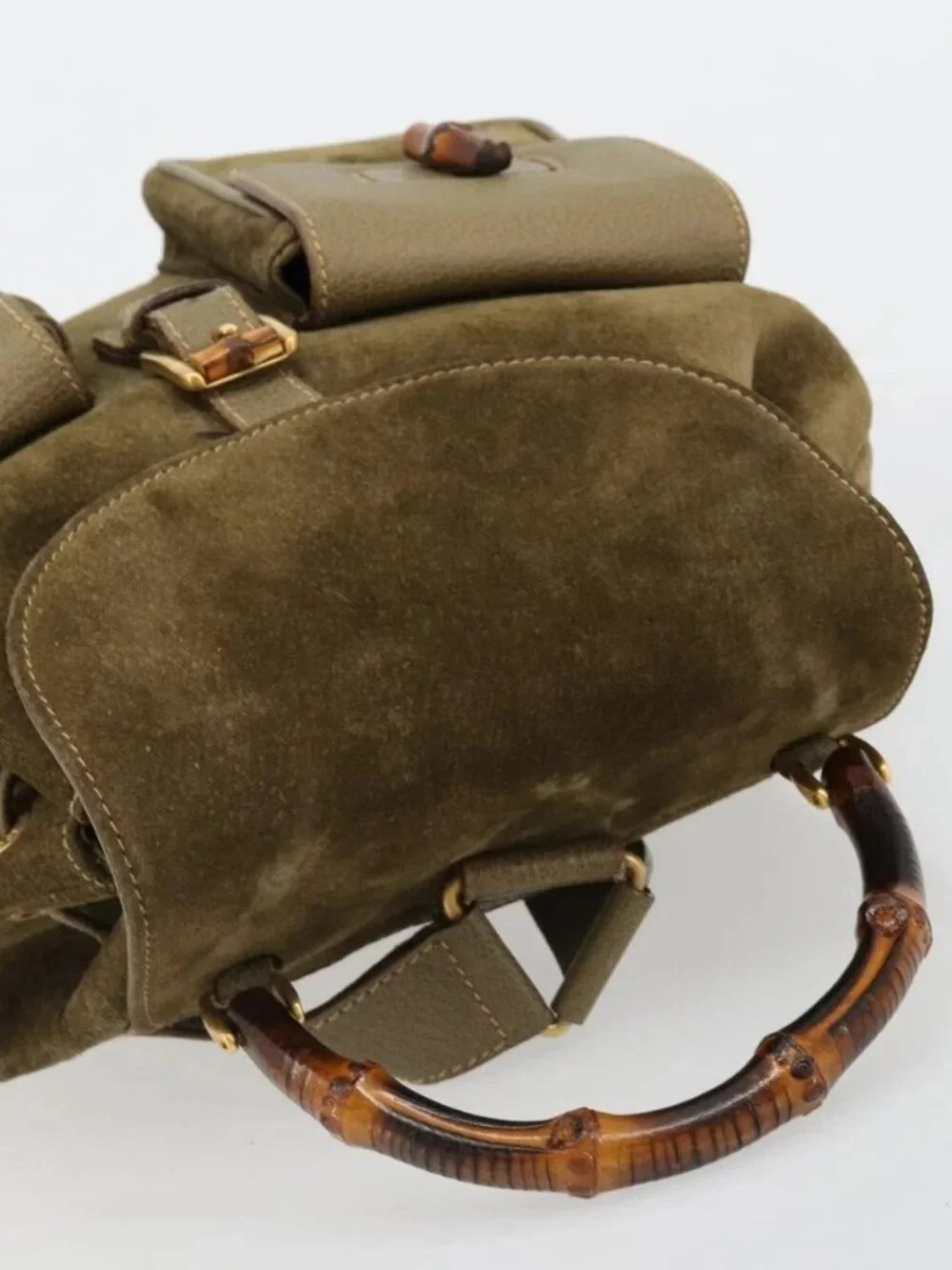 GUCCI Backpack Suede Khaki Gold 003 2058 0016 Auth 184537A